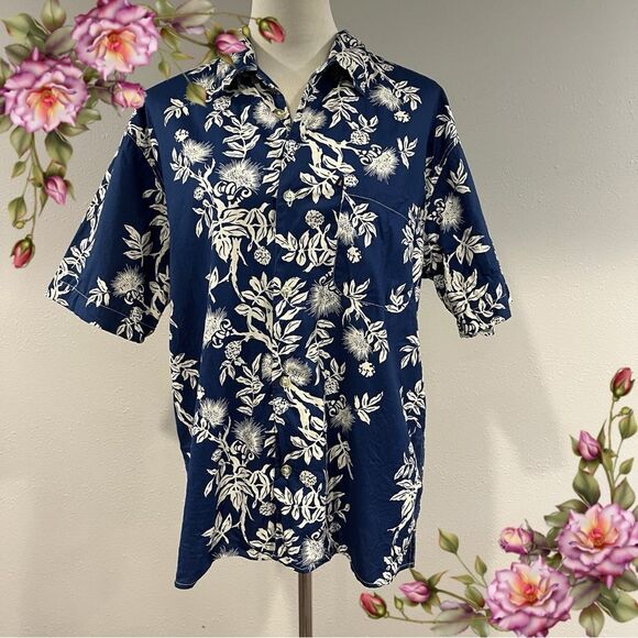Ralph Lauren Polo Jeans Men's Blue tropical print vintage Shirt - Picture 1 of 12